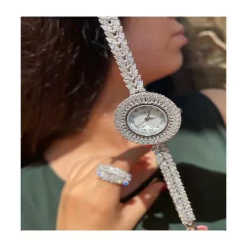 خرید ساعت نقره زنانه طرح جواهری مارکیز نگین دار RO-626