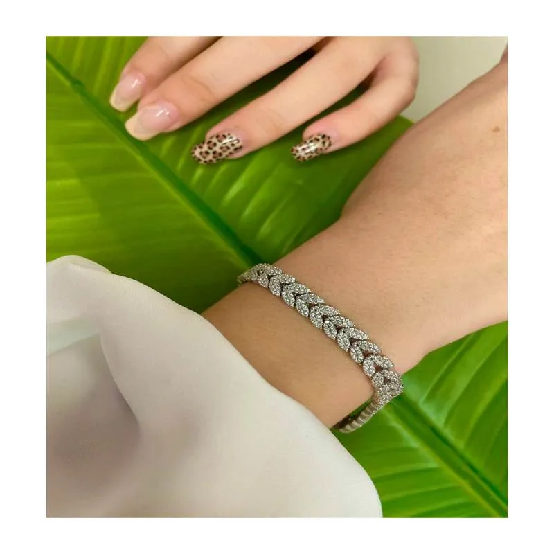 دستبند نقره زنانه طرح خوشه جواهری نگین دار Sa-117