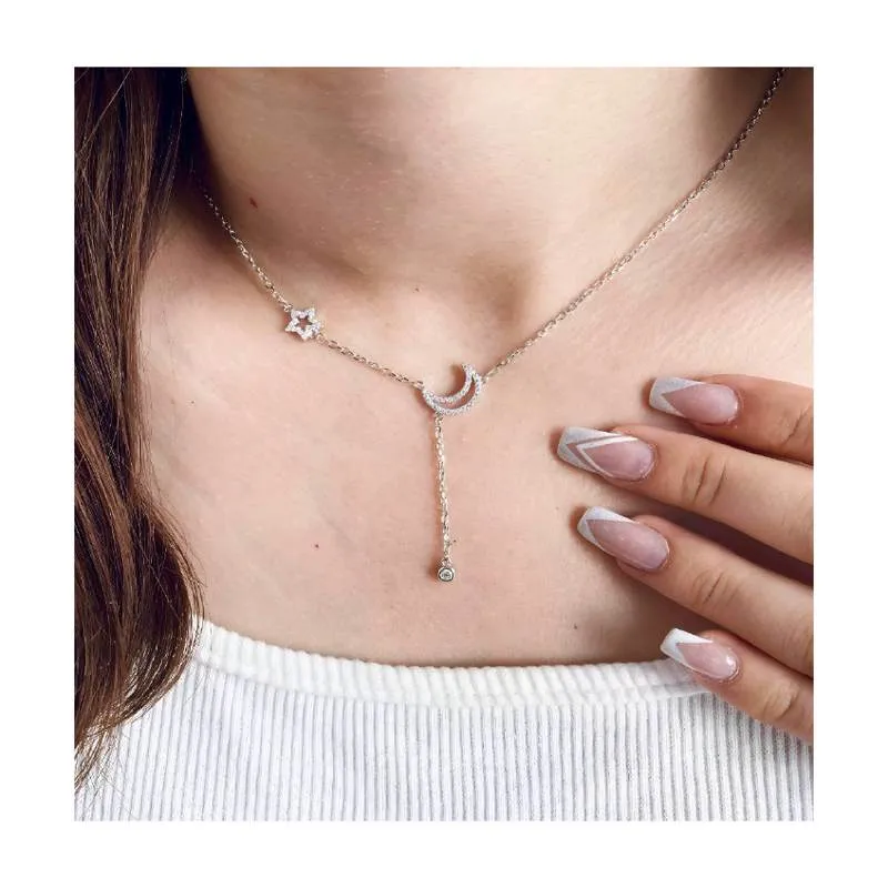 گردنبند نقره زنانه طرح ماه و ستاره ایتالیایی R609