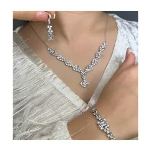 سرویس نقره زنانه طرح زنجیری نگین دار RO-608