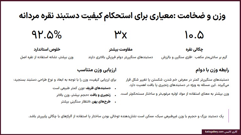 وزن و ضخامت در کیفیت دستبند نقره مردانه