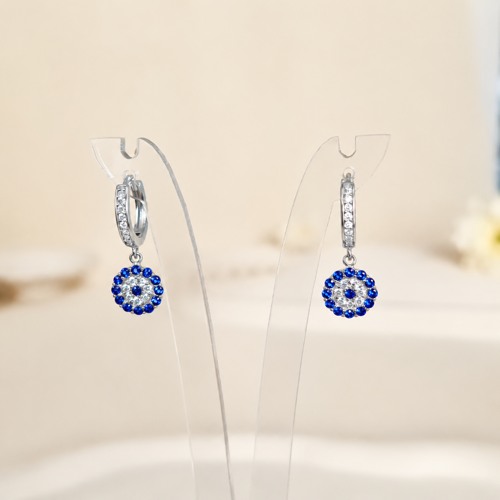 گوشواره نقره چشم نظر کدGb402 گوشواره چشم نظر حلقه ای