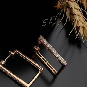 گوشواره ژوپینگ حلقه ای مستطیل نگین دار