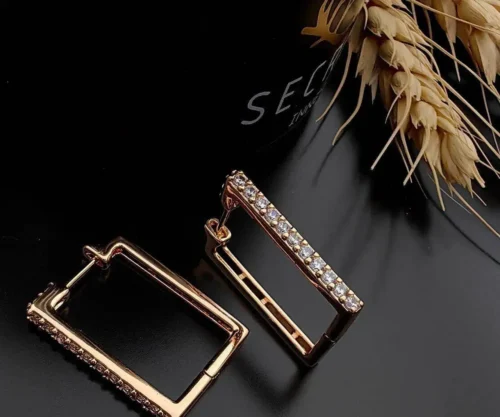 گوشواره ژوپینگ حلقه ای مستطیل نگین دار