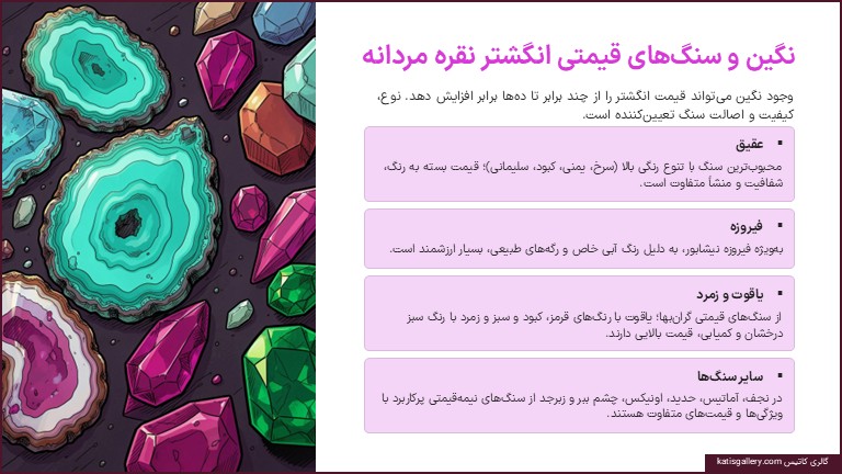 عوامل موثر بر قیمت انگشتر نقره مردانه | راهنمای کامل قیمتگذاری قیمت انگشتر نقره مردانه نگین دار