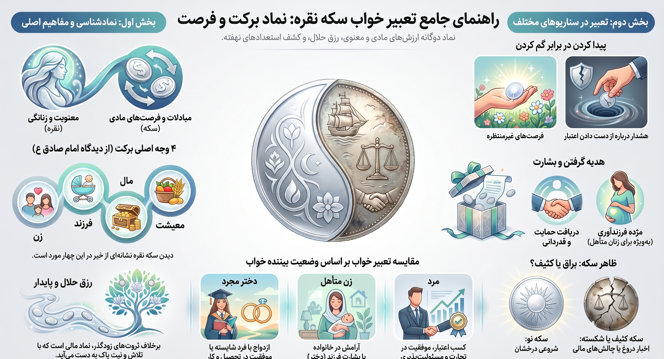 تعبیر خواب سکه نقره | از دیدگاه امام صادق، ابنسیرین و معبران بزرگ تعبیر خواب سکه نقره